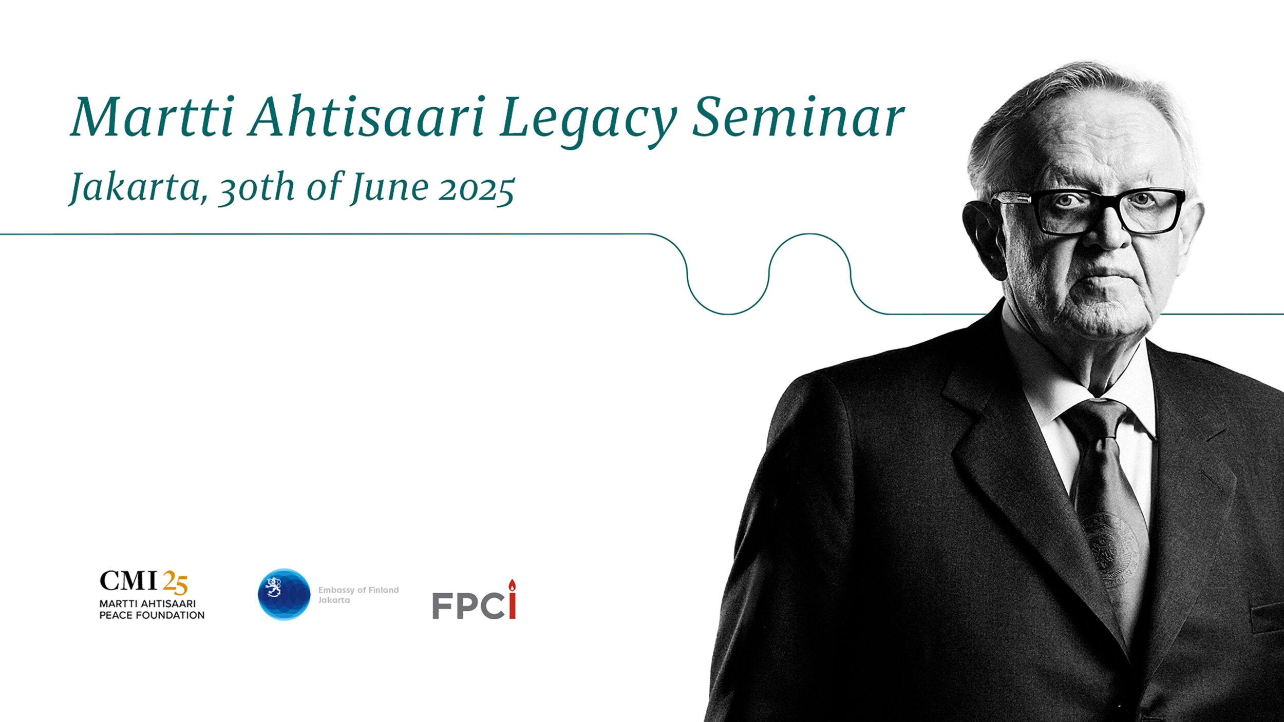 Event banner with Martti Ahtisaari's photo